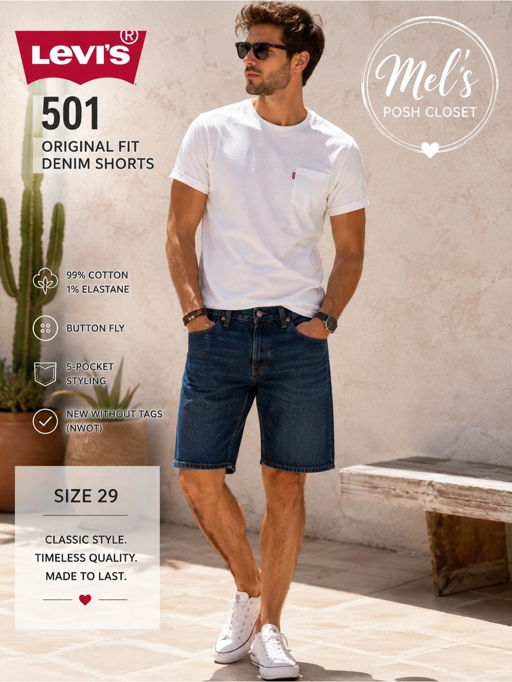 Levi’s 501 Men’s Dark Wash Denim Shorts Size 29 NWOT Classic Button Fly